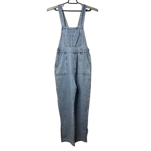 WeWoreWhat Slouchy Slit Overall Rigid Denim Jumper Size Small New - Picture 2 of 16